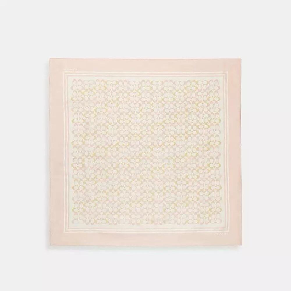 NWT Coach Signature Silk Square Scarf Chalk/Pink CEH52 100% silk - Picture 7 of 8